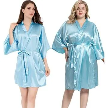 MORFORU Women Bride Bridesmaid Silky Satin Kimono Robe Solid Color Sleepwear for Wedding Party Getti...