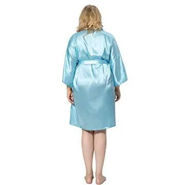MORFORU Women Bride Bridesmaid Silky Satin Kimono Robe Solid Color Sleepwear for Wedding Party Getting Ready, Short (Light blue, Tag S/M)
