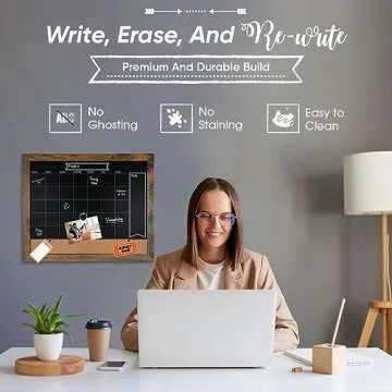 Loddie Doddie Chalkboard Calendar & Bulletin Combo - 18" x 24" Rustic Frame, with Chalk Markers, Push-Pins, Magnets, Blackboard - Kitchen Wall Calendar Organizer