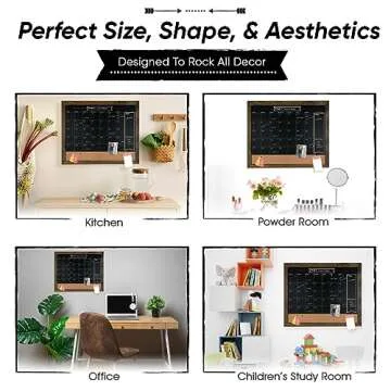 Loddie Doddie Chalkboard Calendar & Bulletin Combo - 18" x 24" Rustic Frame, with Chalk Markers, Push-Pins, Magnets, Blackboard - Kitchen Wall Calendar Organizer