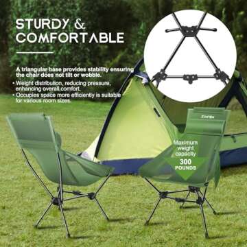 ZIMFEM Camping Chairs, Portable Camping Chair with Headrest and Storage Bag, Lightweight Foldable Chair for Outside Camping, Hiking, Travel, Beach and Sports(Green), CC168-Green