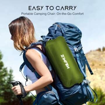 ZIMFEM Camping Chairs, Portable Camping Chair with Headrest and Storage Bag, Lightweight Foldable Chair for Outside Camping, Hiking, Travel, Beach and Sports(Green), CC168-Green