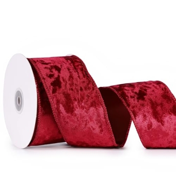 MAYREEL Burgundy Christmas Velvet Ribbon Wired 2.5" x 10 Yards Crushed Velvet Wired Ribbon Burgundy ...