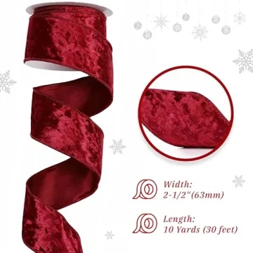 MAYREEL Burgundy Christmas Velvet Ribbon Wired 2.5" x 10 Yards Crushed Velvet Wired Ribbon Burgundy Christmas Decorations Maroon Ribbon for Gift Wrapping Wreath Tree Topper Bow Making Crafts