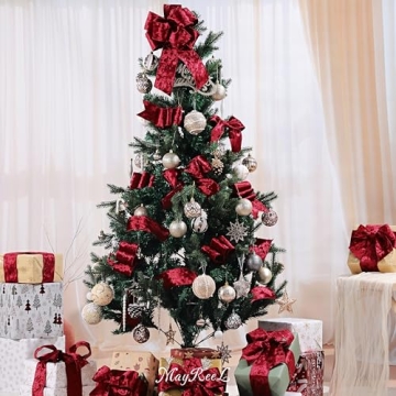 MAYREEL Burgundy Christmas Velvet Ribbon Wired 2.5" x 10 Yards Crushed Velvet Wired Ribbon Burgundy Christmas Decorations Maroon Ribbon for Gift Wrapping Wreath Tree Topper Bow Making Crafts