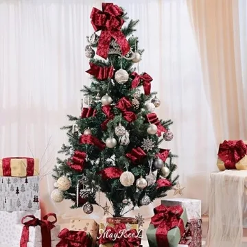 MAYREEL Burgundy Christmas Velvet Ribbon Wired 2.5" x 10 Yards Crushed Velvet Wired Ribbon Burgundy Christmas Decorations Maroon Ribbon for Gift Wrapping Wreath Tree Topper Bow Making Crafts