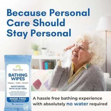 Nurture Rinse Free Bathing Wipes for Adults w/Aloe | Waterless Cleansing for sensitive skin | Disposable Adult Body Bath Wet Wipe for Disabled Bedridden | 64 wipes