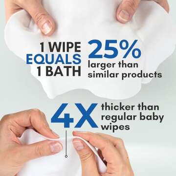 Nurture Rinse Free Bathing Wipes for Adults w/Aloe | Waterless Cleansing for sensitive skin | Disposable Adult Body Bath Wet Wipe for Disabled Bedridden | 64 wipes