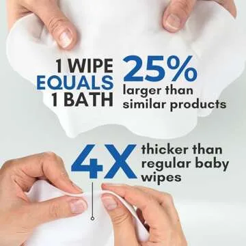 Nurture Rinse Free Bathing Wipes for Adults w/Aloe | Waterless Cleansing for sensitive skin | Disposable Adult Body Bath Wet Wipe for Disabled Bedridden | 64 wipes