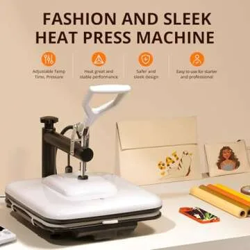 HTVRONT Heat Press Machine 15x15 with 150 Pack Sublimation Paper, Teflon Sheets, Heat Tapes Bundle