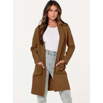 ANRABESS Cardigan Sweater for Women Casual 2024 Fall Fashion Coat Long Sleeve Open Front Knit Coatigan Outwear Caramel Small