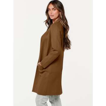 ANRABESS Cardigan Sweater for Women Casual 2024 Fall Fashion Coat Long Sleeve Open Front Knit Coatigan Outwear Caramel Small