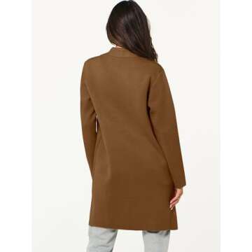 ANRABESS Cardigan Sweater for Women Casual 2024 Fall Fashion Coat Long Sleeve Open Front Knit Coatigan Outwear Caramel Small