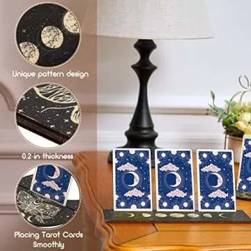Queekay Wooden Tarot Card Stand Holder 4 Pieces Moon Phase Tarot Card Altar Stand Sun Moth Pattern Tarot Card Holder Stand Rectangle Moon Shape Display Wooden Card Stand Oracle Witch Divination Tools