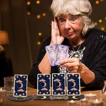 Queekay Wooden Tarot Card Stand Holder 4 Pieces Moon Phase Tarot Card Altar Stand Sun Moth Pattern Tarot Card Holder Stand Rectangle Moon Shape Display Wooden Card Stand Oracle Witch Divination Tools