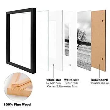 Egofine 11x14 Picture Frames Made of Solid Wood 4 PCS Black Covered by Plexiglass - for Table Top and Wall Mounting for Pictures 8x10 / 5x7 with Mat Horizontally or Vertically Display Photo Frame