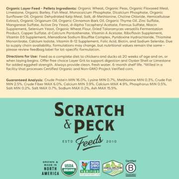 Scratch and Peck Whole Grain Layer Pellets Chicken and Duck Feed - Corn-Free and Soy-Free - 16% Protein, Certified Organic and Non-GMO Project Verified Chicken Food - 25 lbs Bag