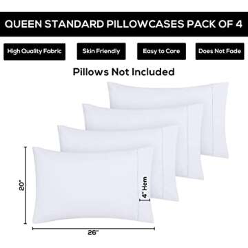 Utopia Bedding Standard Pillow Cases - Pack of 4 - Envelope Closure - Soft Brushed Microfiber Fabric - Shrinkage and Fade Resistant Pillow Covers Standard Size 20 X 26 Inches (Standard, White)