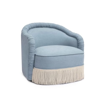 Tov Furniture Pamela Faded Blue Recycled Fabric Tassel Lounge Chair: Eco-Friendly Elegance