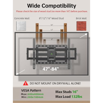 Full Motion TV Mount for 47-84" Flat Screens