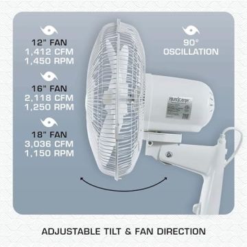 Hurricane Supreme 12" Oscillating Wall Mount Fan for Maximum Comfort