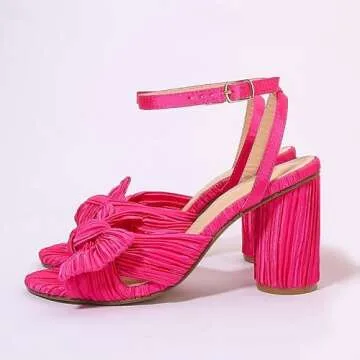 Amoji Women's Block Heeled Sandals with Bowknot Design