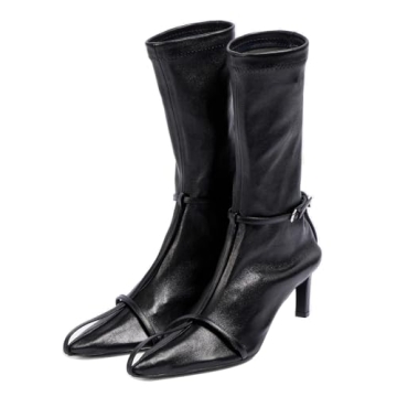 Goolita Pointed Toe Sock Boots - Buckle Strap Stiletto Heels