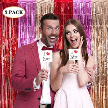 LOLStar 3 Pack Valentine's Day Party Decorations - Foil Fringe Curtains Backdrop Streamers for Weddi...
