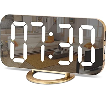 SZELAM Digital Alarm Clock,LED and Mirror Desk Clock Large Display,with Dual USB Charger Ports,3 Lev...