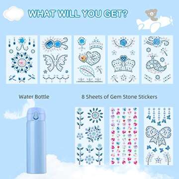 Pakoo Gifts for Girls, Decorate Your Water Bottle with Tons of Rhinestone Glitter Gem Stickers - DIY Craft Kit for Girls Age 5 6 7 8 9 10 11 12 - 17 OZ BPA Free Stainless Steel Insulated Kids Mugs