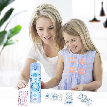 Pakoo Gifts for Girls, Decorate Your Water Bottle with Tons of Rhinestone Glitter Gem Stickers - DIY Craft Kit for Girls Age 5 6 7 8 9 10 11 12 - 17 OZ BPA Free Stainless Steel Insulated Kids Mugs