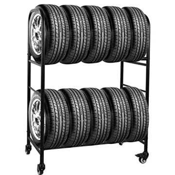ExGizmo Large Adjustable Mobile Tire Rack - Heavy Duty Steel Storage Solution
