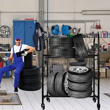 ExGizmo Adjustable Mobile Tire Rack Heavy Duty Steel Storage