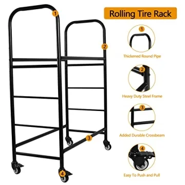 ExGizmo Adjustable Mobile Tire Rack Heavy Duty Steel Storage