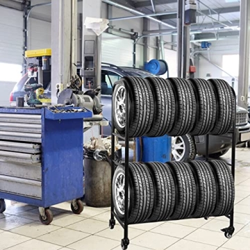 ExGizmo Adjustable Mobile Tire Rack Heavy Duty Steel Storage