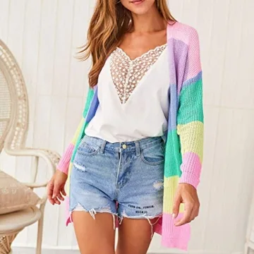 Vibrant ECOWISH Striped Kimono Cardigan for Women