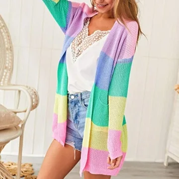Vibrant ECOWISH Striped Kimono Cardigan for Women