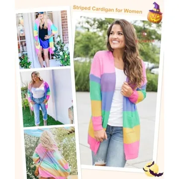 Vibrant ECOWISH Striped Kimono Cardigan for Women