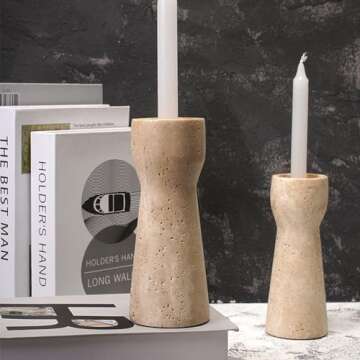 WORHE Natural Travertine Candle Holders Set for Home Decor
