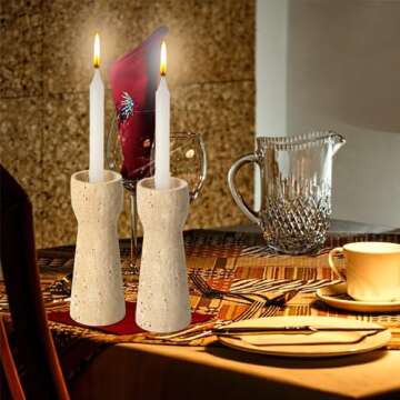WORHE Natural Travertine Candle Holders Set for Home Decor
