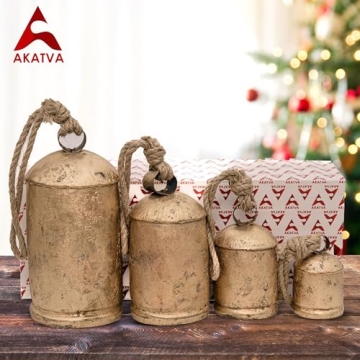 Akatva Large Christmas Bells Set – Rustic Gold Decor