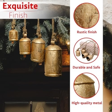 Akatva Large Christmas Bells Set – Rustic Gold Decor