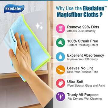 Glass Cleaning Cloth Lint Free Window Mirror Polishing Streak Free Microfiber Kitchen Rags Esay Clea...