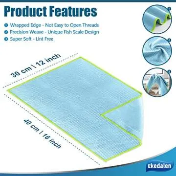 Glass Cleaning Cloth Lint Free Window Mirror Polishing Streak Free Microfiber Kitchen Rags Esay Clean Miracle Cloths Reusable & Washable, 12'' x 16'', Pack of 8