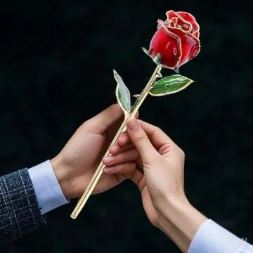 24k Gold Rose Valentines Day Gifts for Her Women,Real Rose Dipped 24K Gold,Best Gifts for Valentines Day Christmas Birthday Anniversary for Women,Mom,Grandma(Red,Crystal Stand)