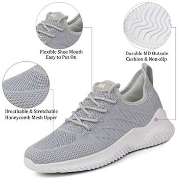 Akk Women's Walking Tennis Shoes - Slip On Memory Foam Casual Sneakers for Gym Travel Work Grey Size...