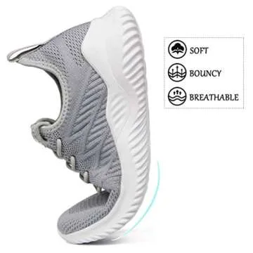 Akk Women's Walking Tennis Shoes - Slip On Memory Foam Casual Sneakers for Gym Travel Work Grey Size 7.5