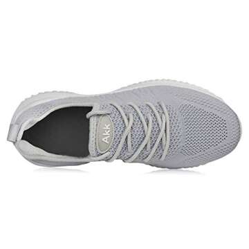 Akk Women's Walking Tennis Shoes - Slip On Memory Foam Casual Sneakers for Gym Travel Work Grey Size 7.5