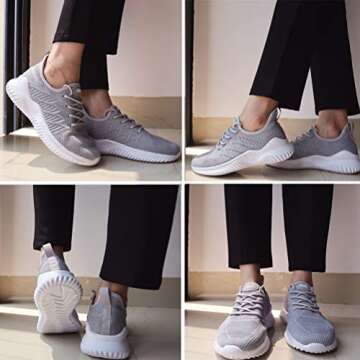 Akk Women's Walking Tennis Shoes - Slip On Memory Foam Casual Sneakers for Gym Travel Work Grey Size 7.5