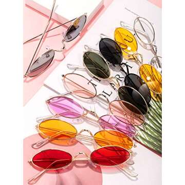 18 Pairs Vintage Slender Oval Sunglasses Small Metal Frames Designer Gothic Glasses Candy Colors Retro Hippie Eyewear for Women Men